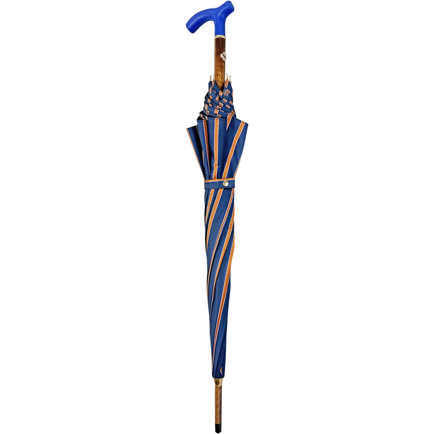 Elegant orange umbrella - handmade blue leather handle