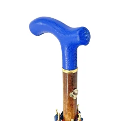 Elegant orange umbrella - handmade blue leather handle
