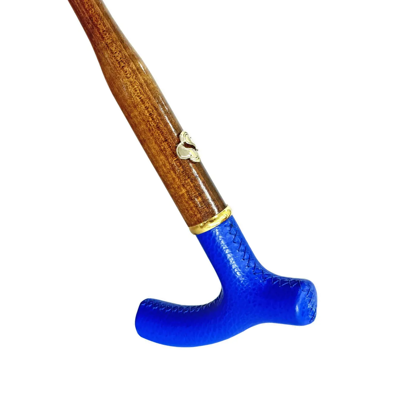 Elegant orange umbrella - handmade blue leather handle