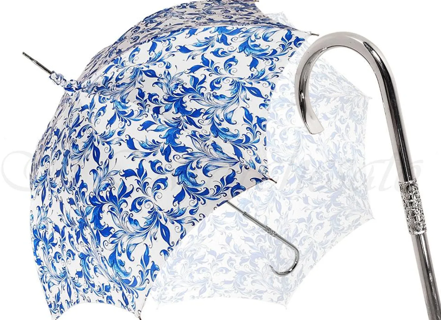 Elegant Parasol With Blue Design On White Background