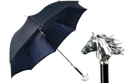 Elegant polka dot umbrella with silverplated horse handle