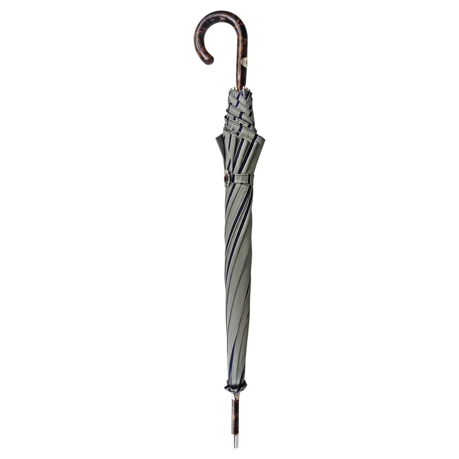 Elegant Striped Umbrella - Flamed Natural beech Wood-Handle