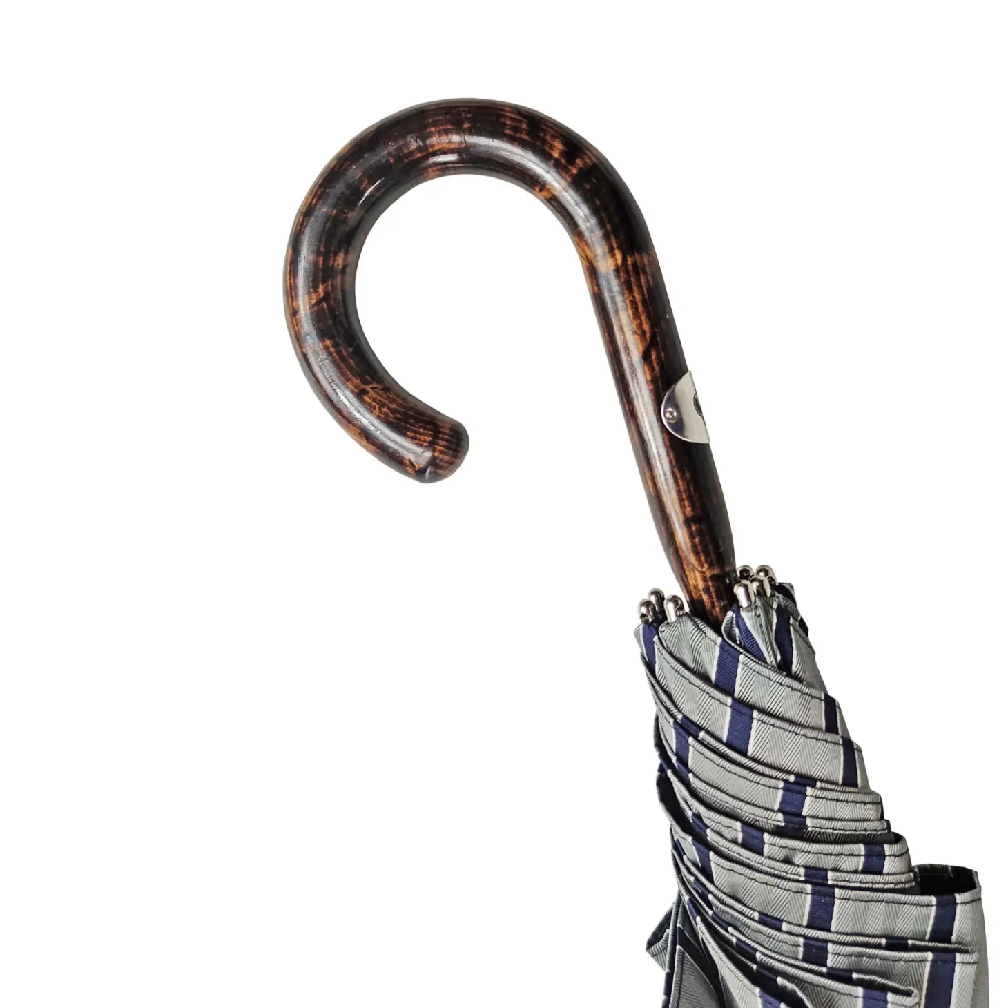 Elegant Striped Umbrella - Flamed Natural beech Wood-Handle