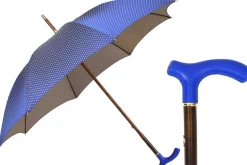 Elegant Umbrella with Blue Leather Handle and Beechwood Shaft