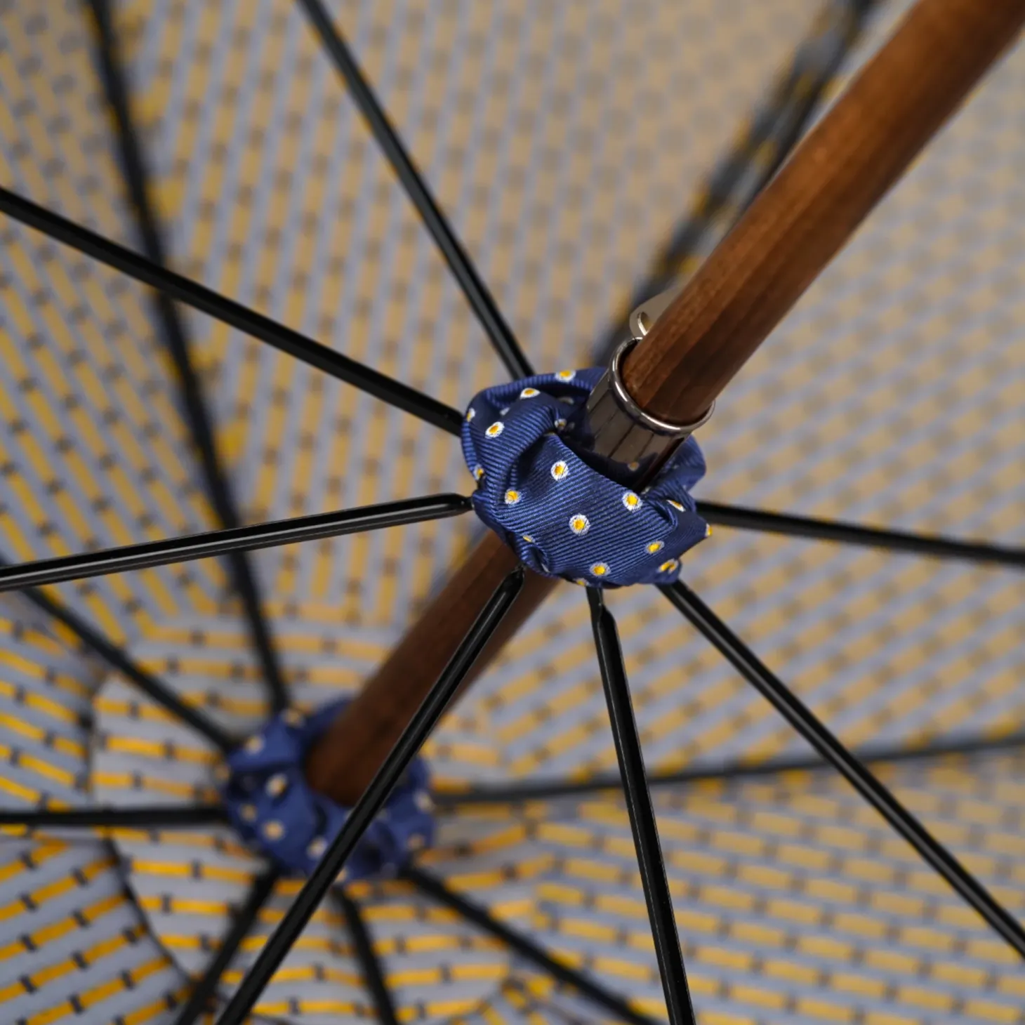 Elegant Umbrella with Blue Leather Handle and Beechwood Shaft