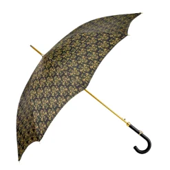 Elegant Umbrella with Leather Handle, Gold Skull, and Ornate Black and