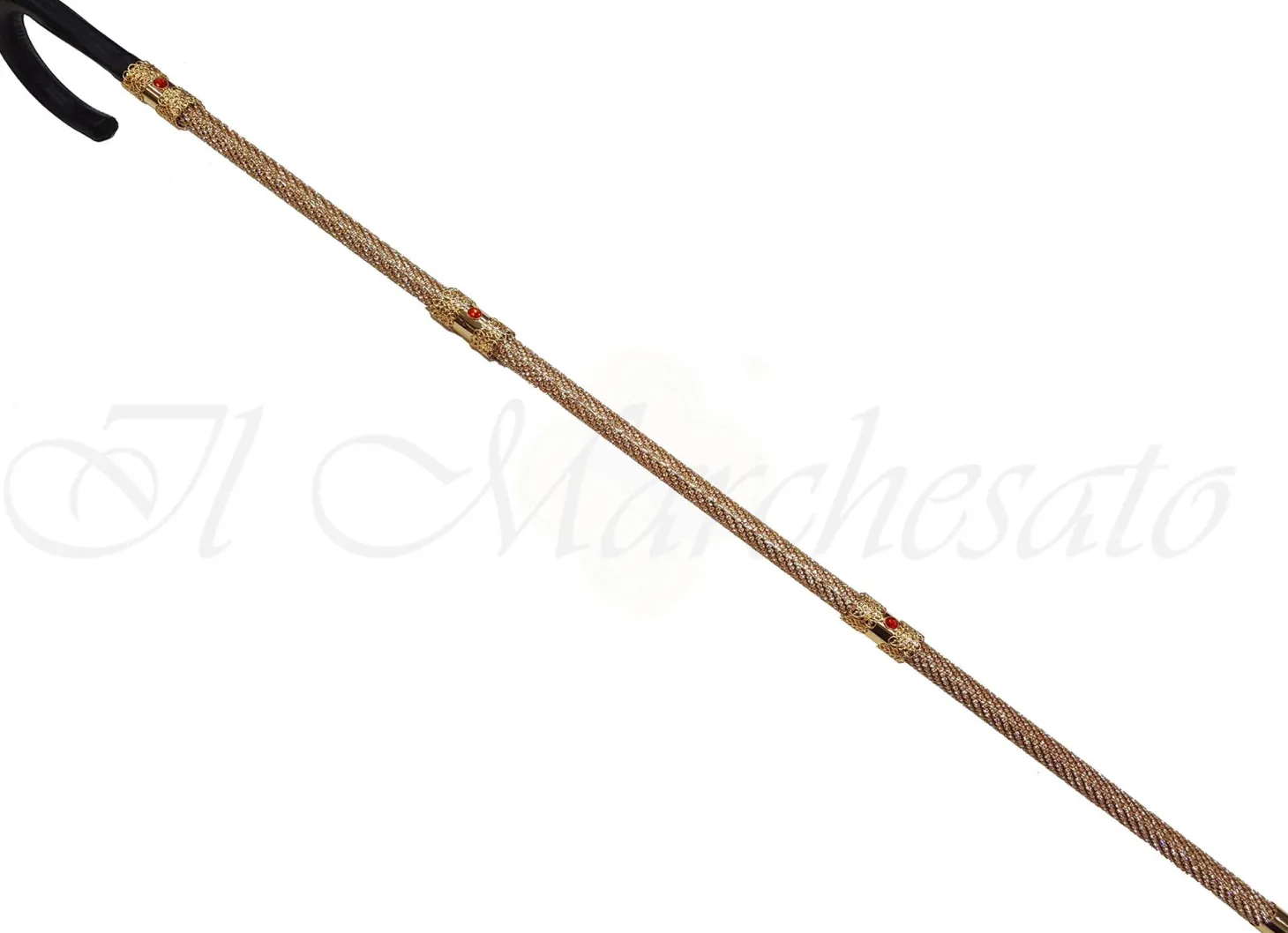 Elegant Walking Cane Encrusted with Swarovski Crystals- Leather Handle