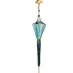 Equestrian Elegance: Light Blue Umbrella with Golden Horse Head Handle