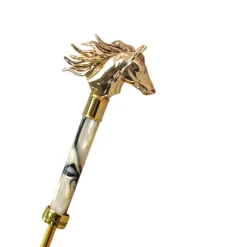Equestrian Elegance: Light Blue Umbrella with Golden Horse Head Handle
