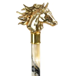 Equestrian Elegance: Light Blue Umbrella with Golden Horse Head Handle