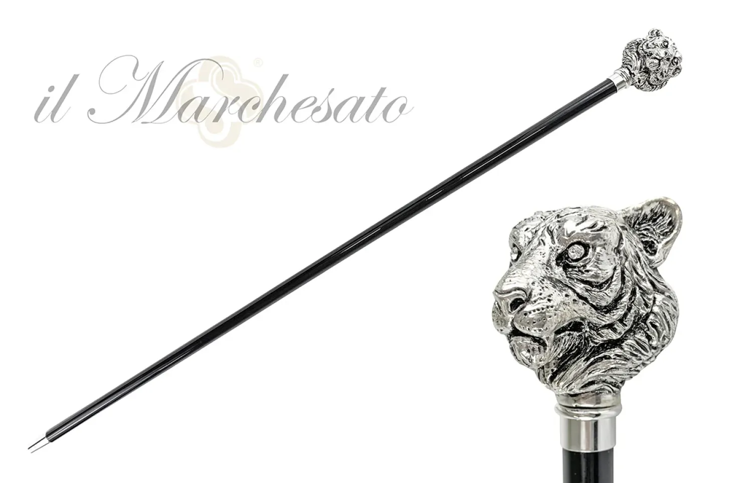 Exclusive Walking stick with Silverplated 925 tiger
