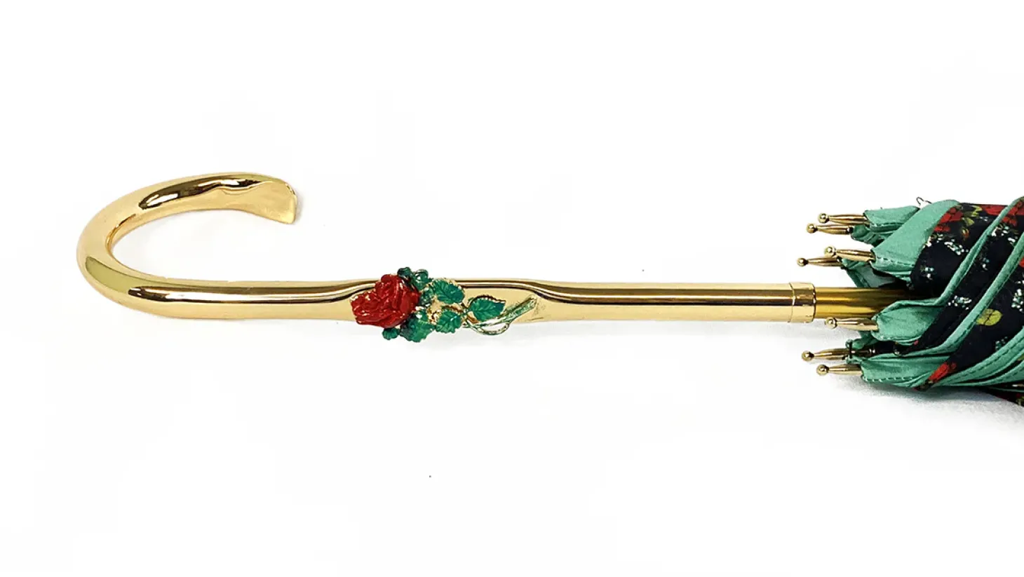 Fanciful Green Umbrella with Roses
