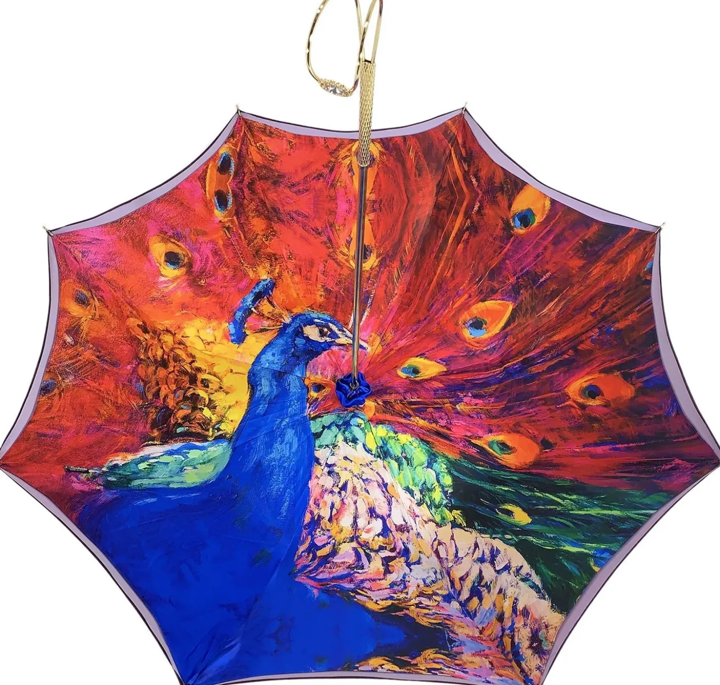 Fanciful Umbrella With Peacock Design