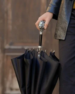 Fantastic Black umbrella for man with Silverplated Lion