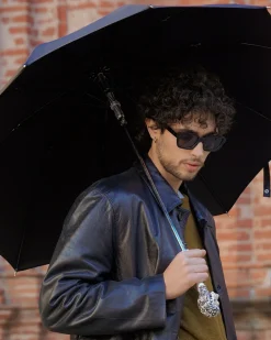 Fantastic Black umbrella for man with Silverplated Lion