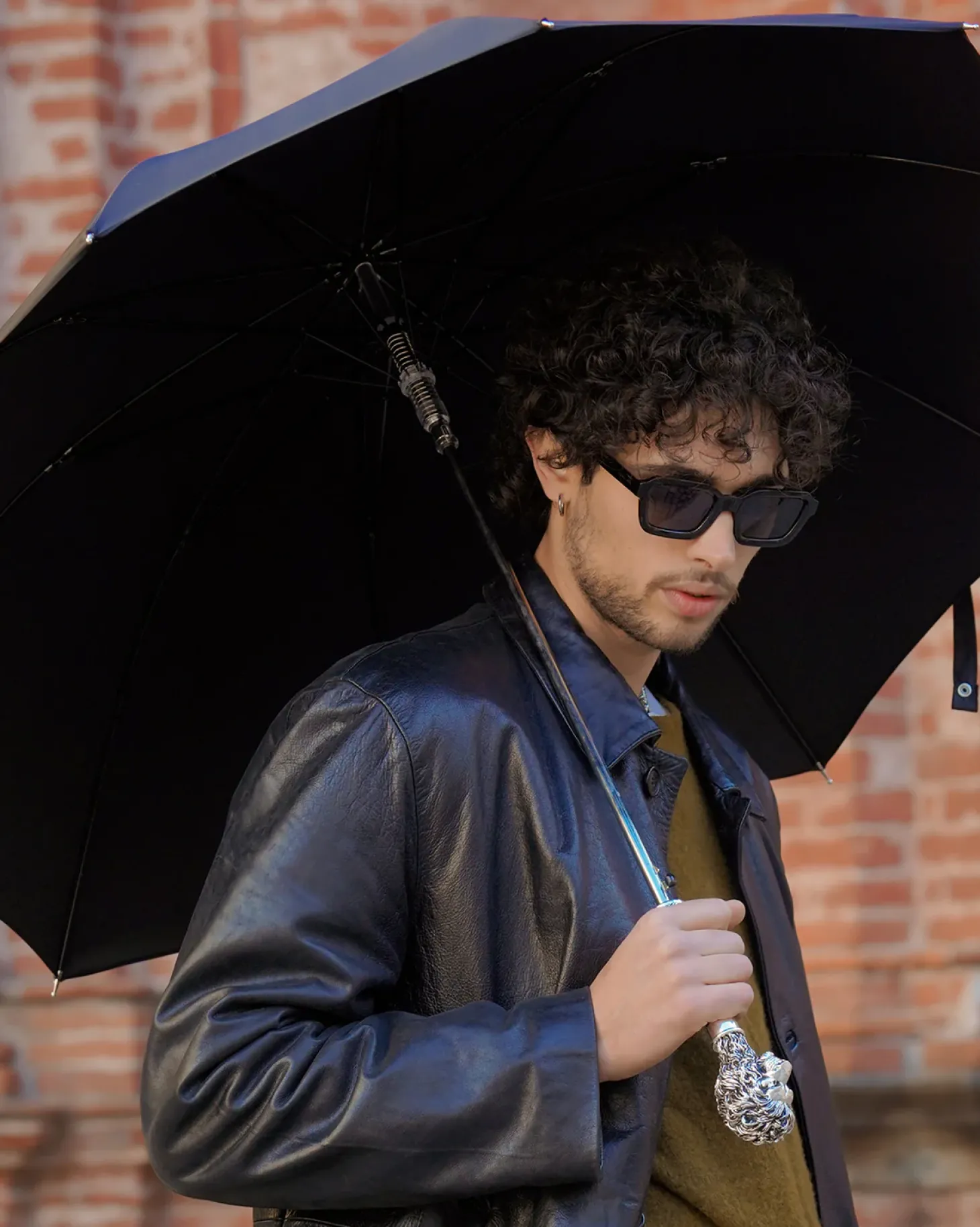 Fantastic Black umbrella for man with Silverplated Lion