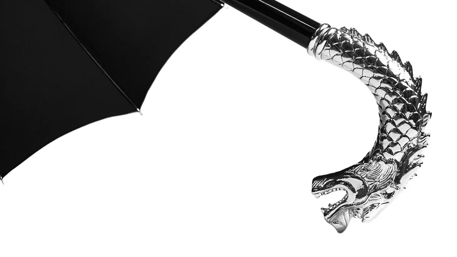 Fantastic Black umbrella for man with Silverplated Dragon