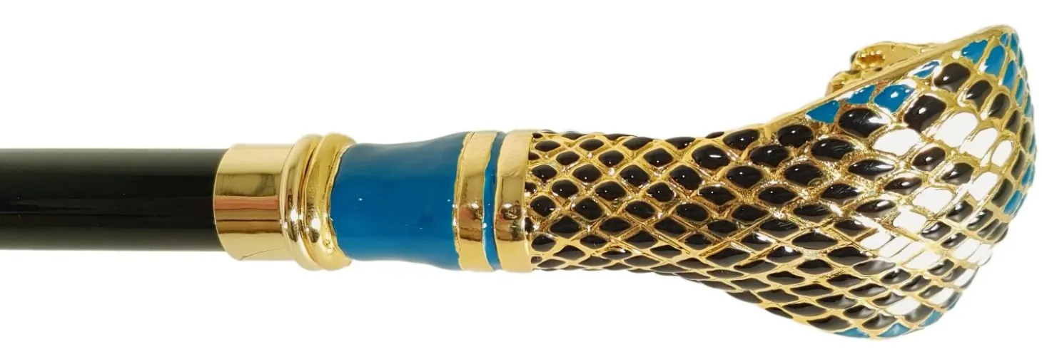 Fantastic Gold Plated Cobra - Hand Enamelled - Walking Cane