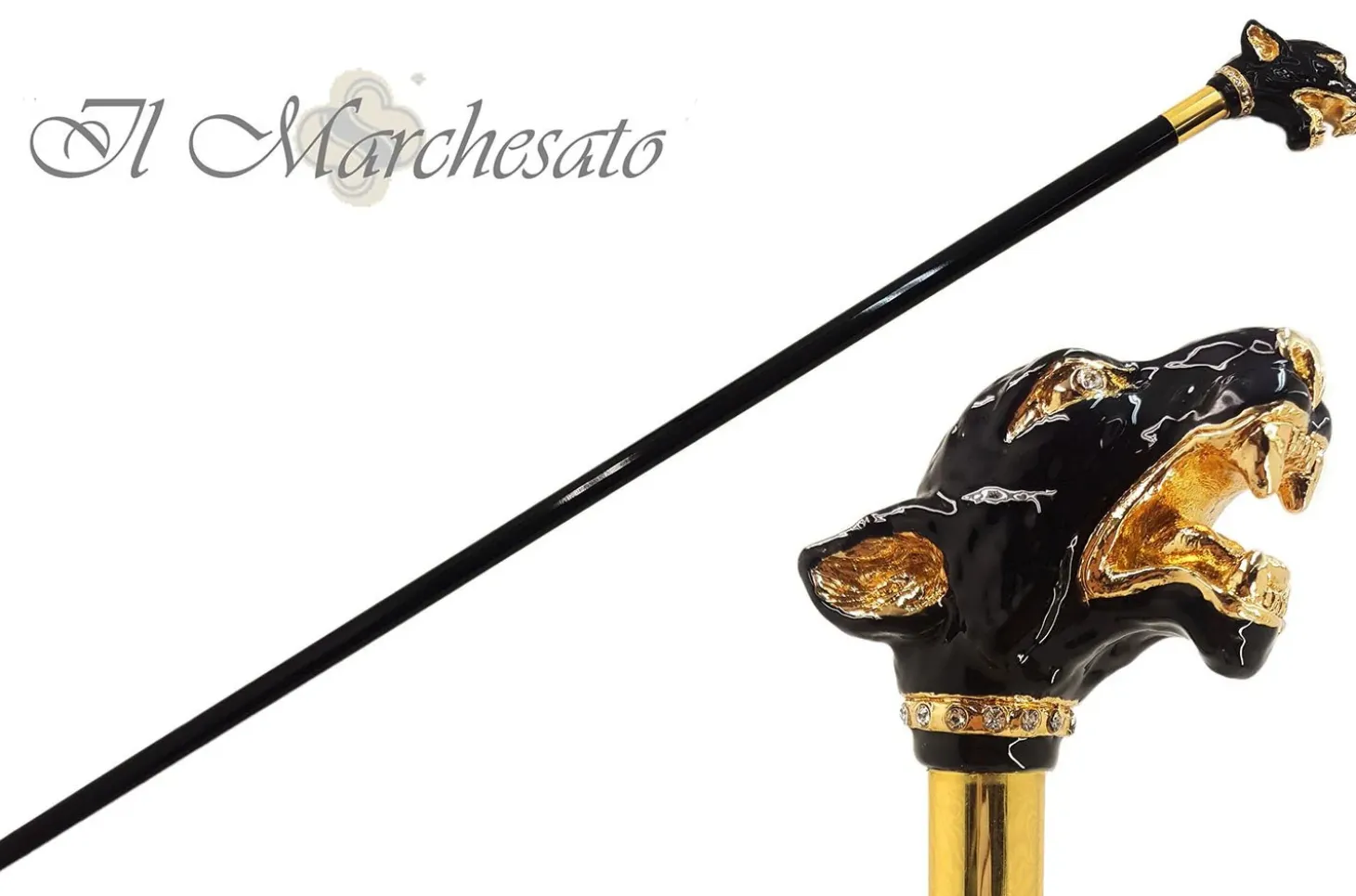 Fantastic Gold Plated Dog - Hand Enamelled - Walking Cane