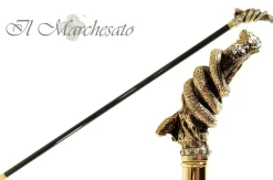 Fantastic Gold Plated Snake Embellished With Crystals - Walking Cane