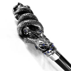 Fantastic silver-plated handle - Snake on branch and sapphire crystals