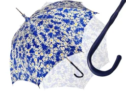 Flowered Marguerite Parasol - Blue Leather Handle