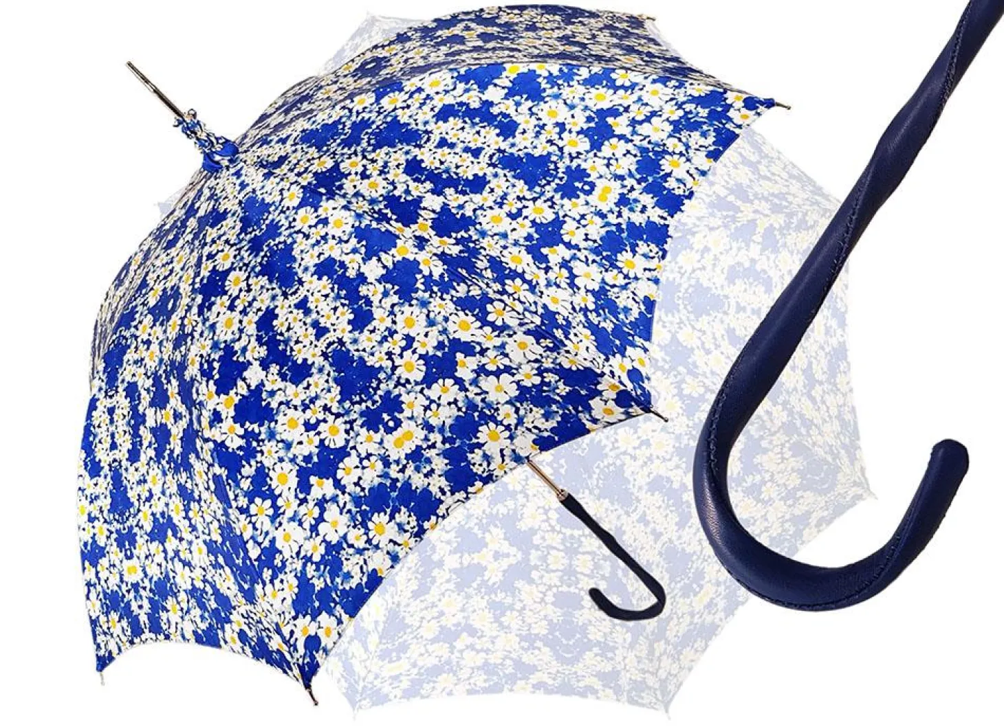 Flowered Marguerite Parasol - Blue Leather Handle