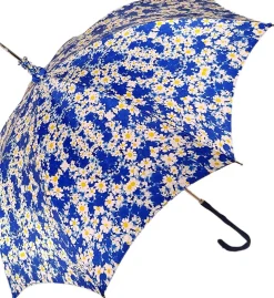 Flowered Marguerite Parasol - Blue Leather Handle