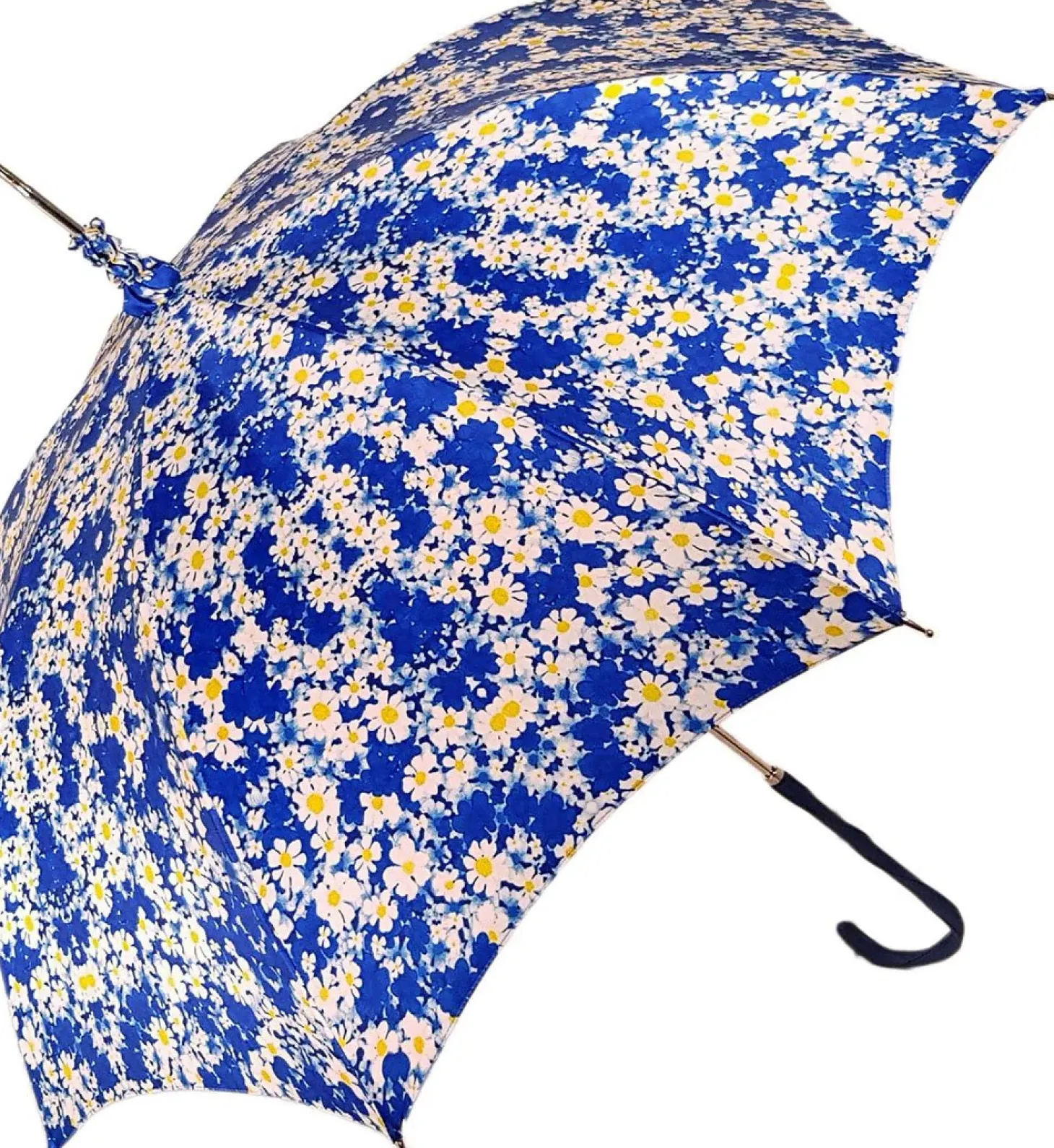 Flowered Marguerite Parasol - Blue Leather Handle