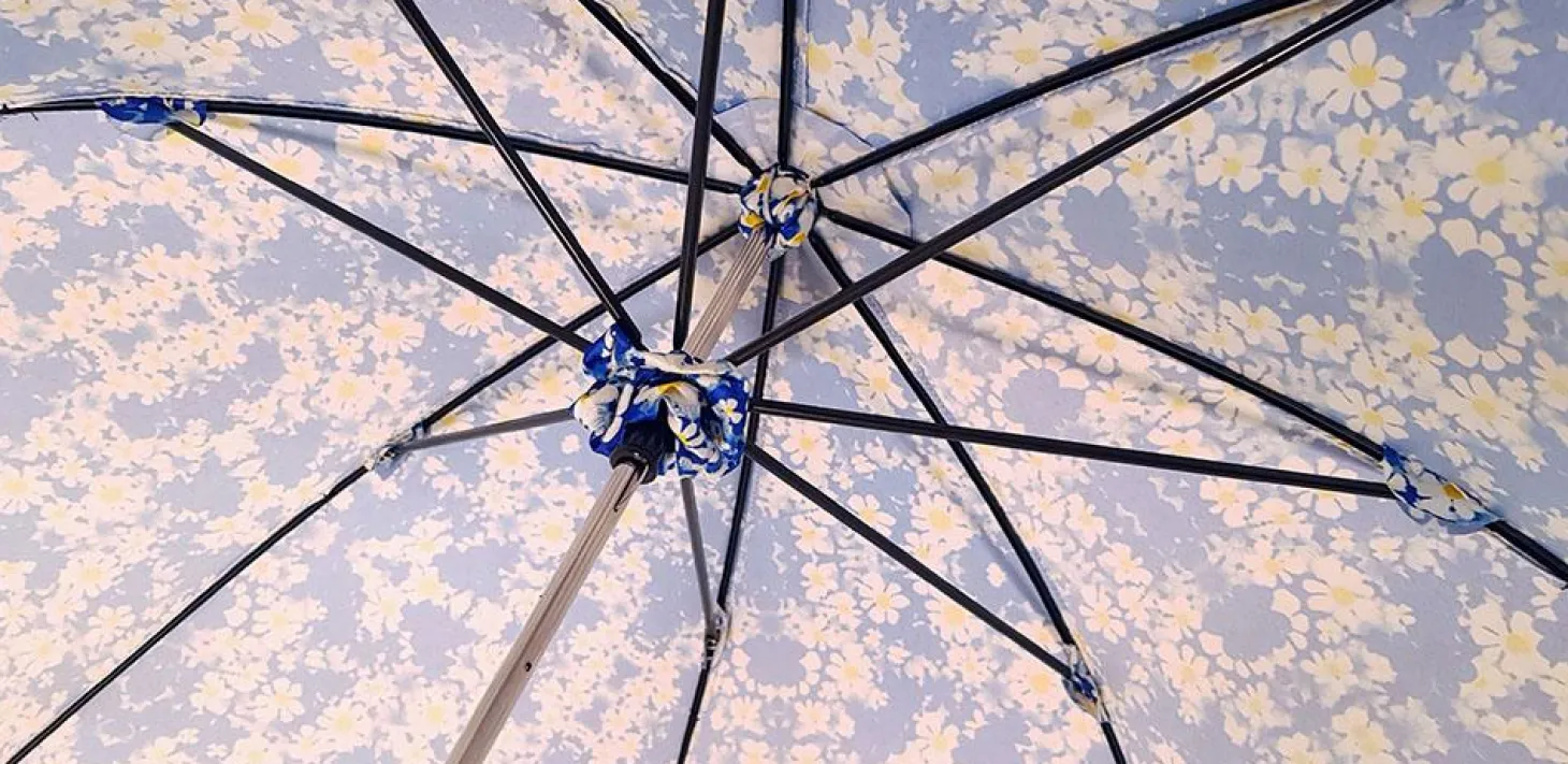 Flowered Marguerite Parasol - Blue Leather Handle