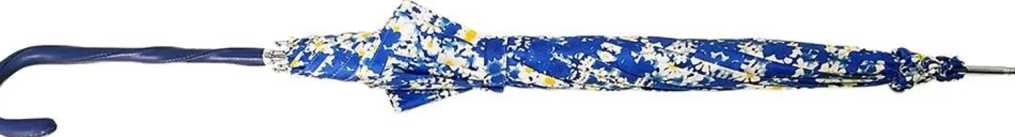 Flowered Marguerite Parasol - Blue Leather Handle