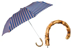 Foldable Umbrella with Stripes, Bamboo Handle
