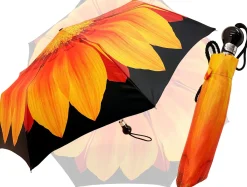 Foldable Women's Umbrella - Orange Flower Pattern
