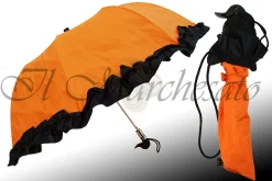 Folding Orange Umbrella with Black Ruffle