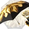 Gold And Brown Dahlia Folding Umbrella
