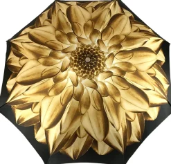 Gold And Brown Dahlia Folding Umbrella