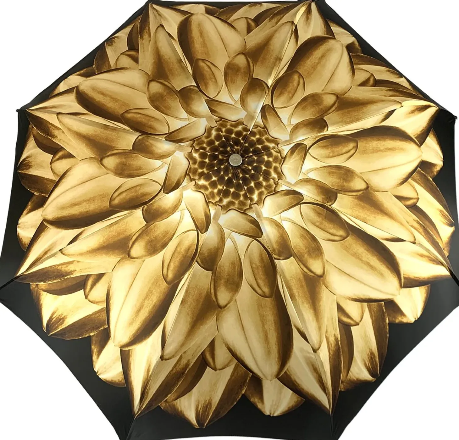 Gold And Brown Dahlia Folding Umbrella
