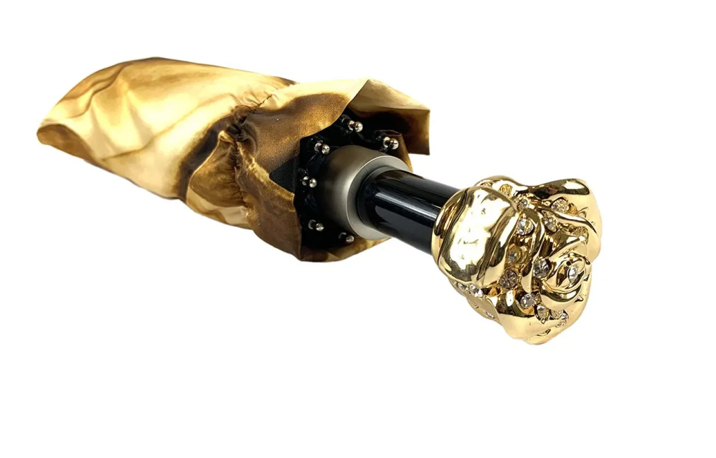 Gold And Brown Dahlia Folding Umbrella