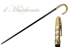 Goldplated Curved Walking-stick with Pearls
