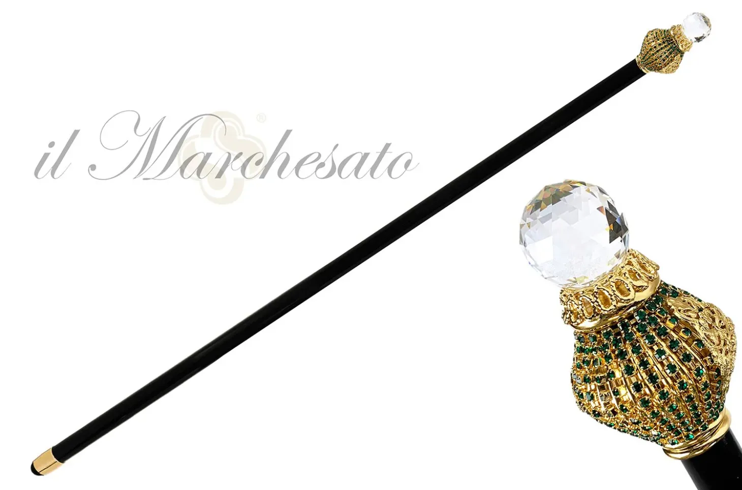 Gorgeous Emerald Walking Stick - Big Swarovski Stone