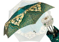 Green and Beige Women's Folding Umbrella