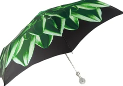 Green Flower Ladies Folding Umbrella With Luxury Handle