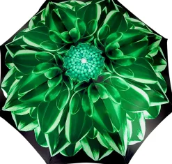 Green Flower Ladies Folding Umbrella With Luxury Handle