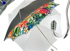 Grey Umbrella With Floral Print Interior - Exclusive Pattern