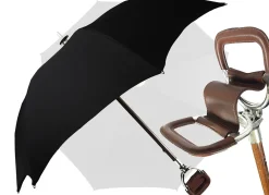 Handcrafted Leather Seat Umbrella - Black Color