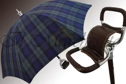 Handcrafted Leather Seat Umbrella- Black Watch Tartan