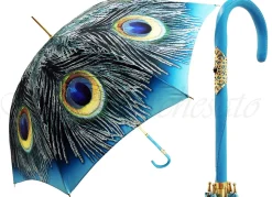 Handcrafted Luxury Peacock Umbrella in a Blue Sky Color Umbrella Fashion