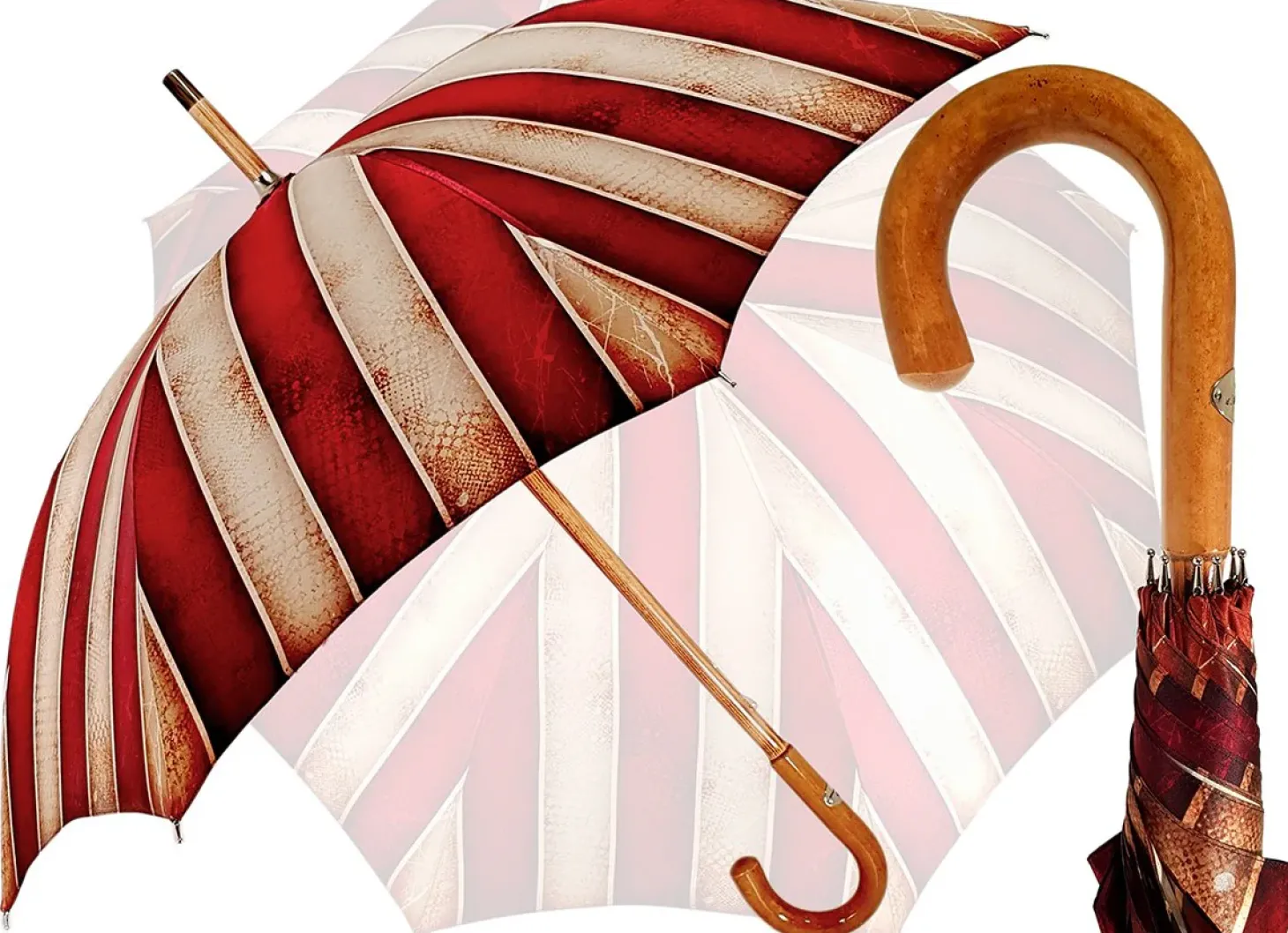 Handcrafted Umbrella - Striped Red And Cream - Shaded Colors - Malacca