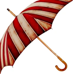 Handcrafted Umbrella - Striped Red And Cream - Shaded Colors - Malacca