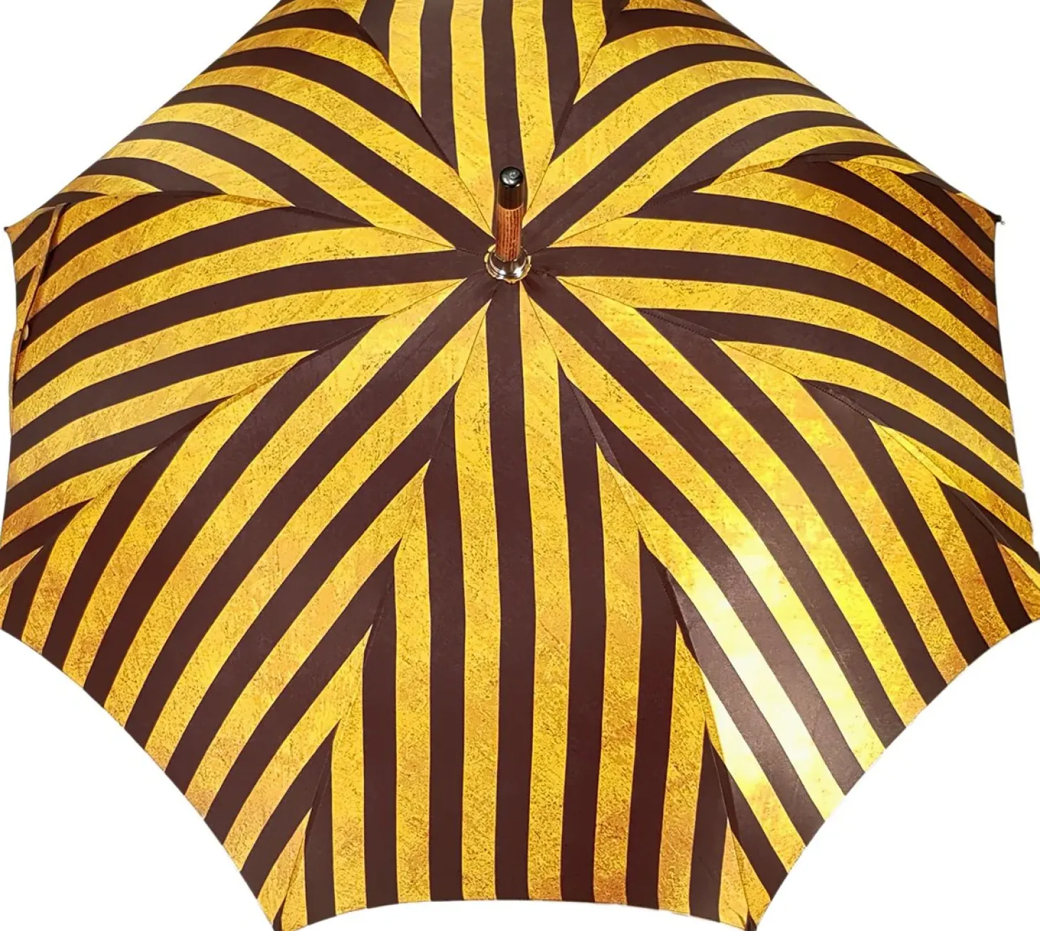 Handcrafted Umbrella - Striped Gold and Dark Brown - Chestnut Wood-Han